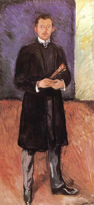 Edvard Munch Holding a drama of Self-Portrait oil painting image